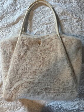Victoria's Secret Cream Fur Tote with Ivory Handles